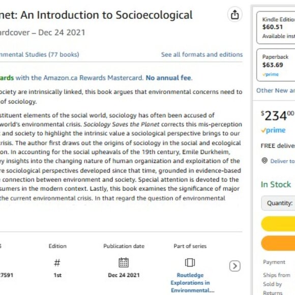 Sociology Saves the Planet An Introduction to Socioecological HARDCOVER book - Picture 2 of 2